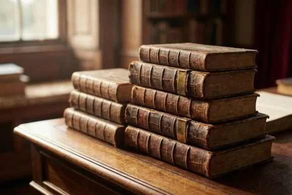 Antique leather-bound theology books