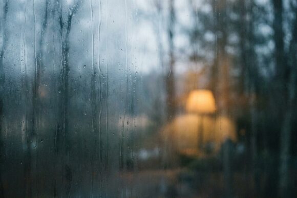 Rain on the window at dawn