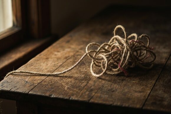 A length of twine running straight then tangling into a hopeless knot — when salvation got complicated
