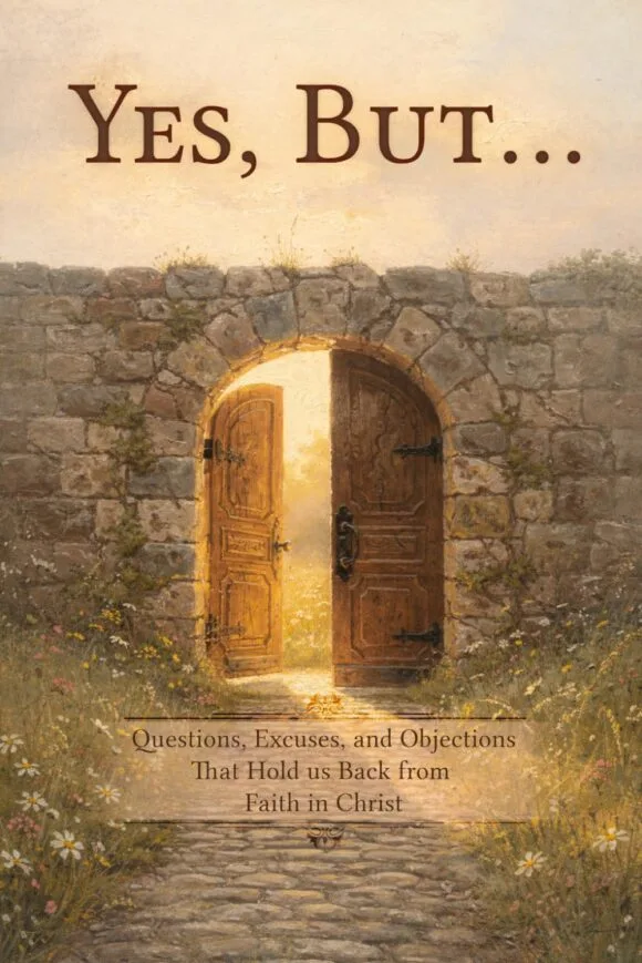Cover of the book Yes, But… showing an open wooden door in a stone wall with light shining through